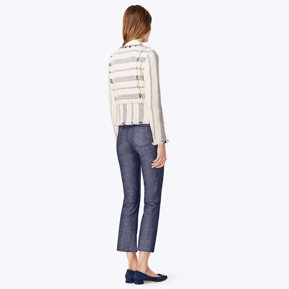 NWT $495 Tory Burch Abbot Embellished Striped Tweed Jacket